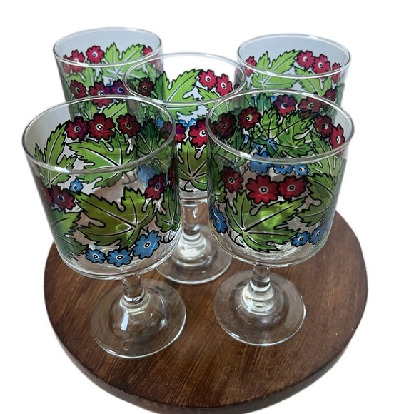 Vintage Libbey Glassware Tiffany Foliage Stemmed Cocktail Wine Pedestal Glasses - Picture 3 of 8